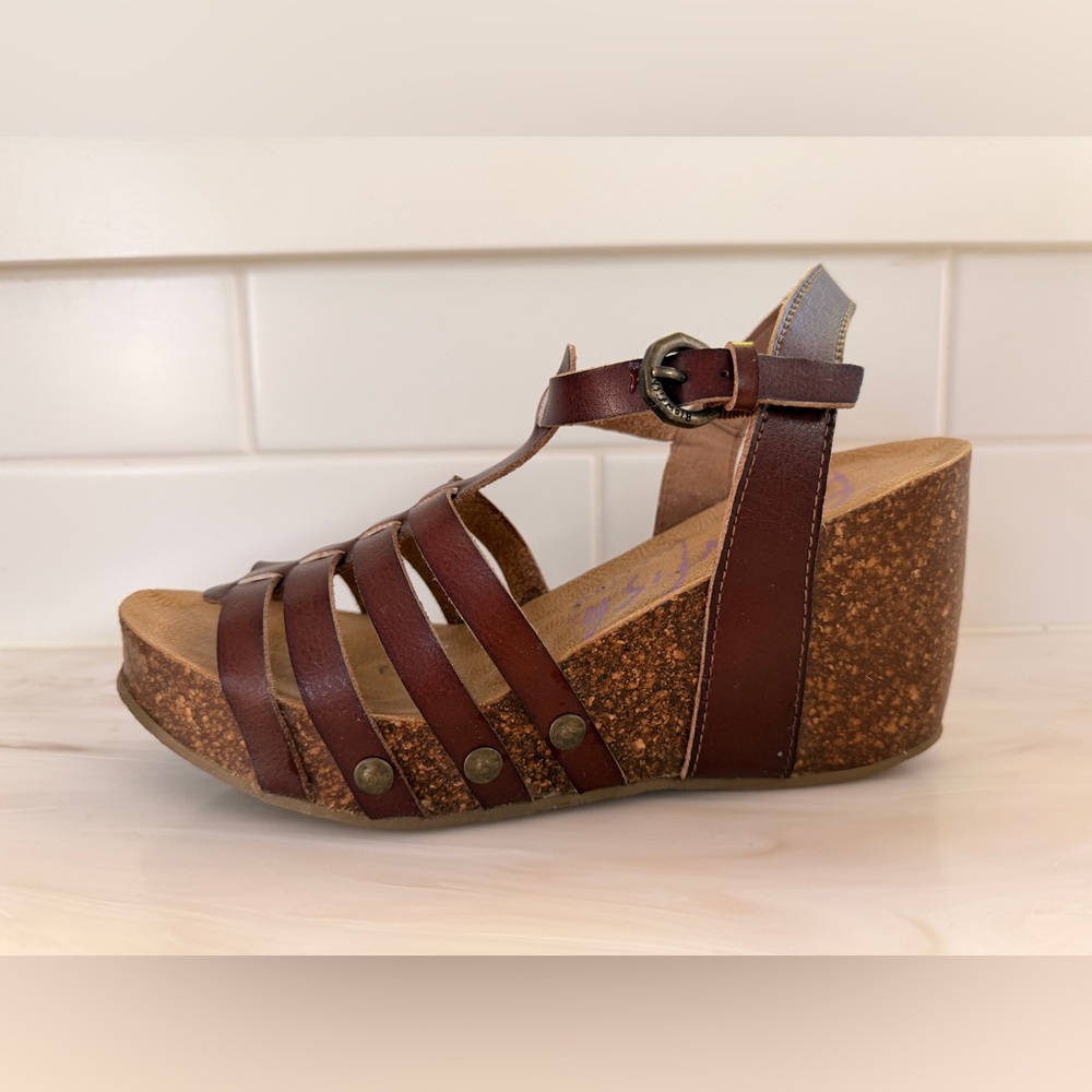 Blowfish Malibu Dark Brown Strappy Wedge Sandals